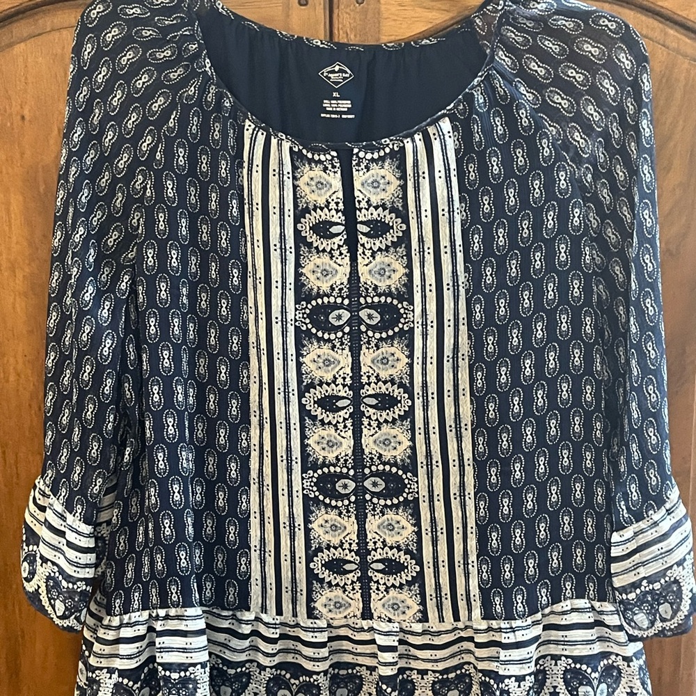 The Limited Navy and Cream Boho Blouse